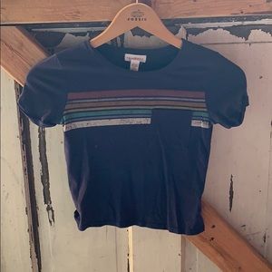 FULL TILT Navy/Multi Striped Front Pocket Tee S